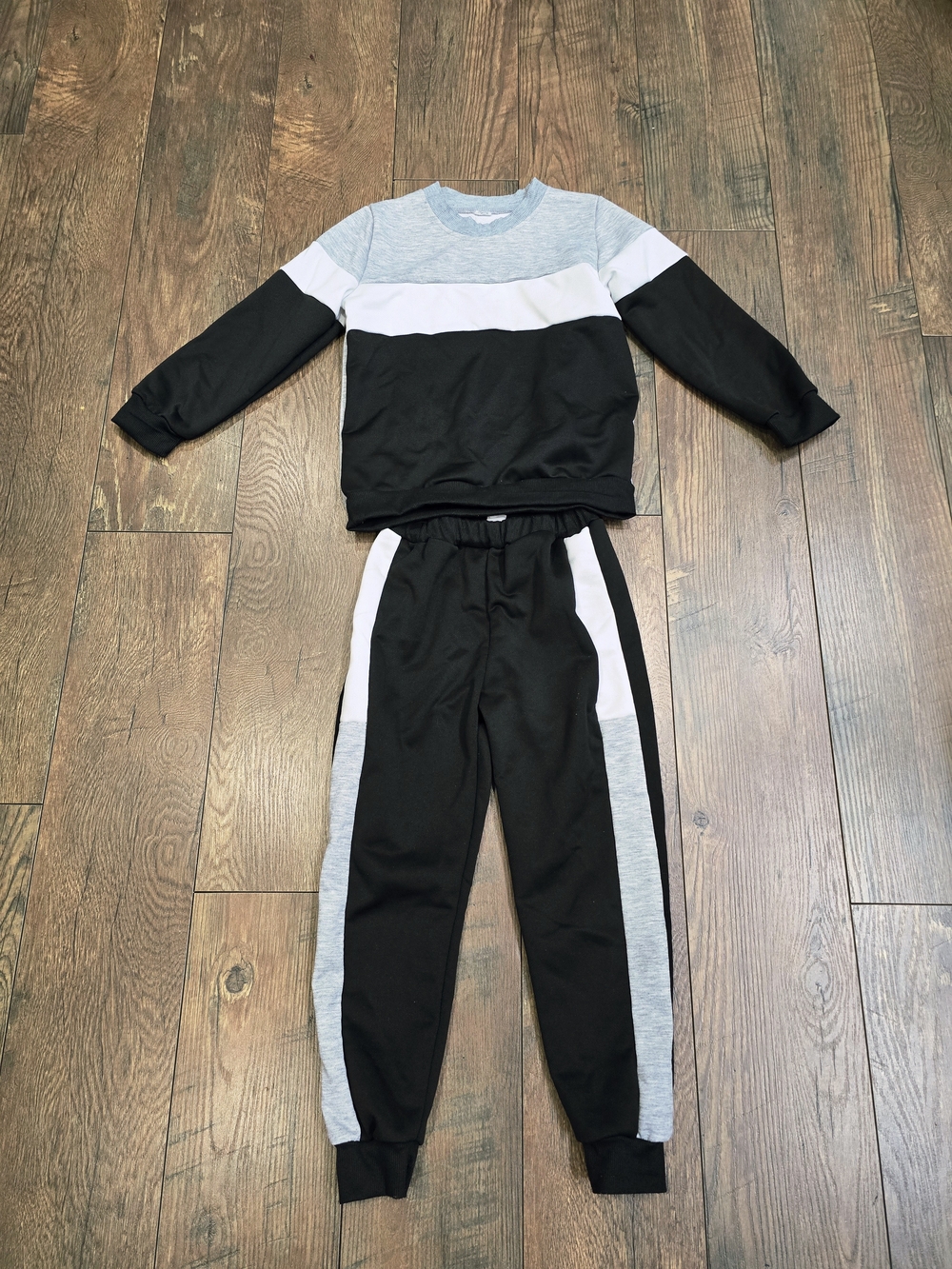 Kids Black & Gray Colorblock Jogger Set